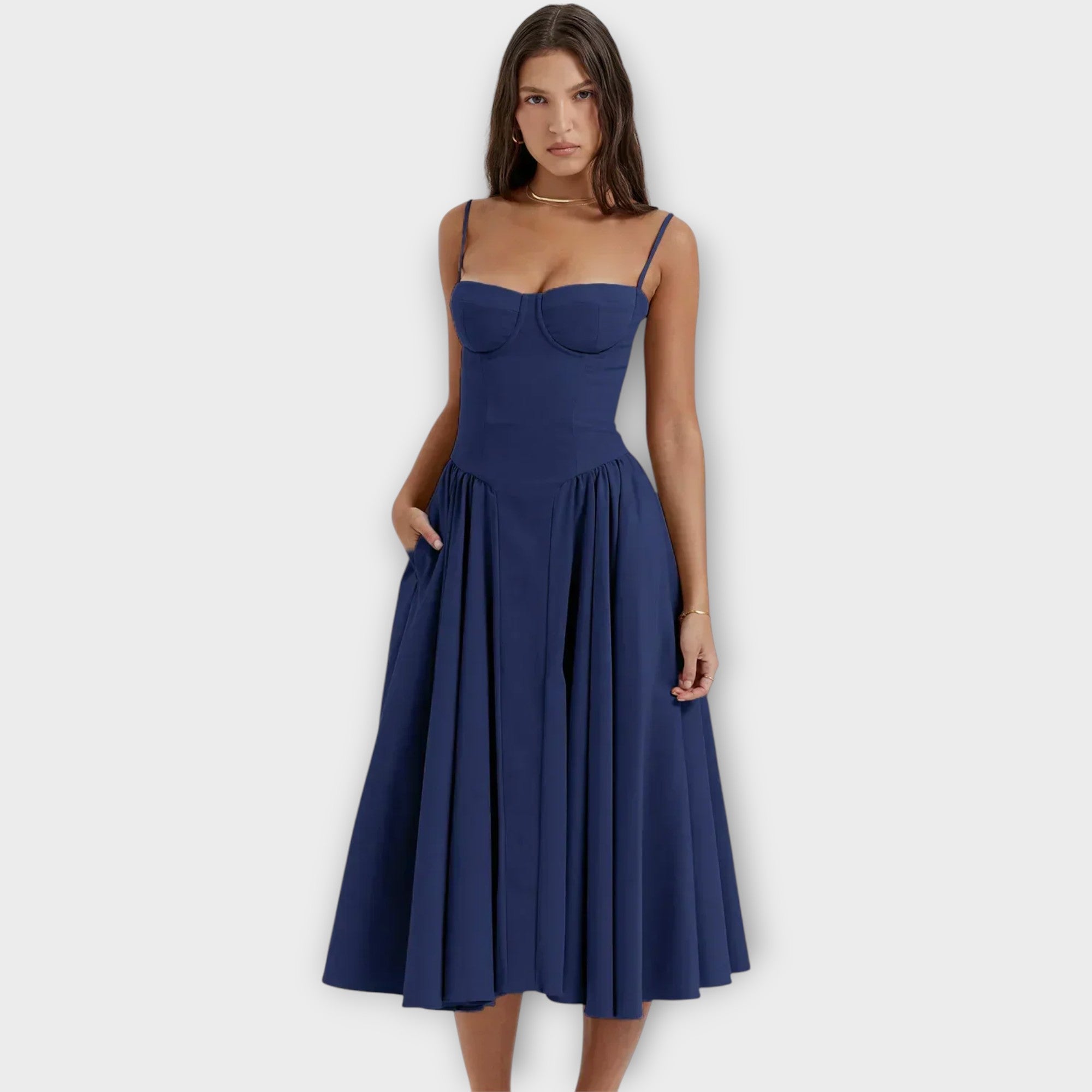 Gesine - Vestido midi sin mangas con corsé