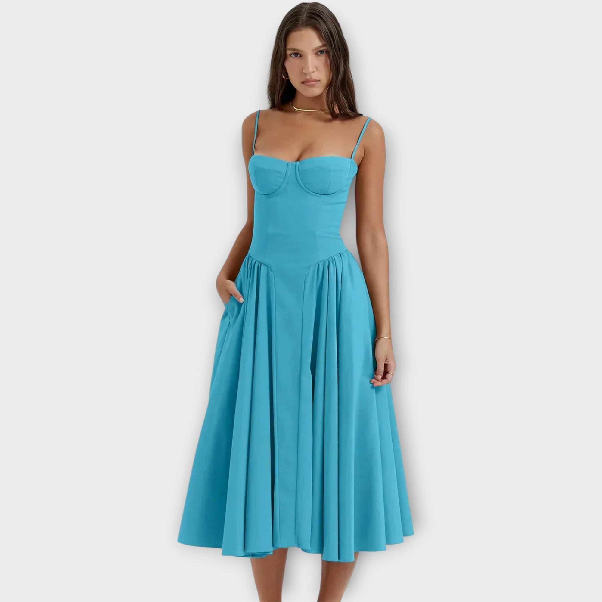 Gesine - Vestido midi sin mangas con corsé
