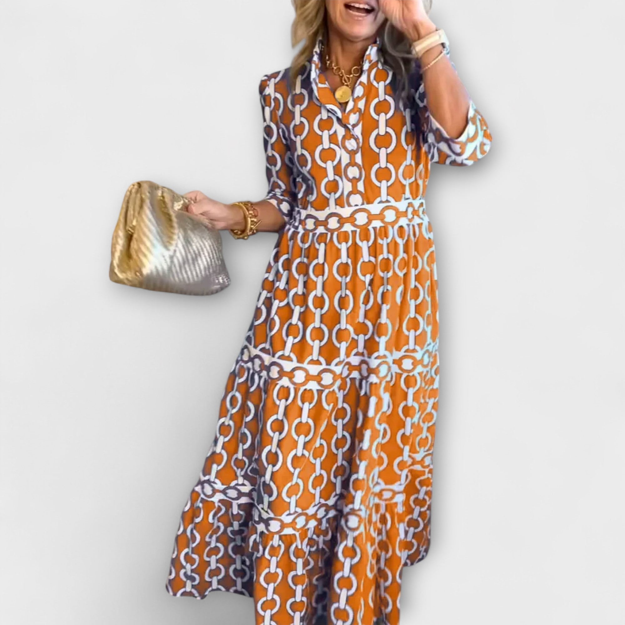 Sophia | Vestido midi con patrón de cadena