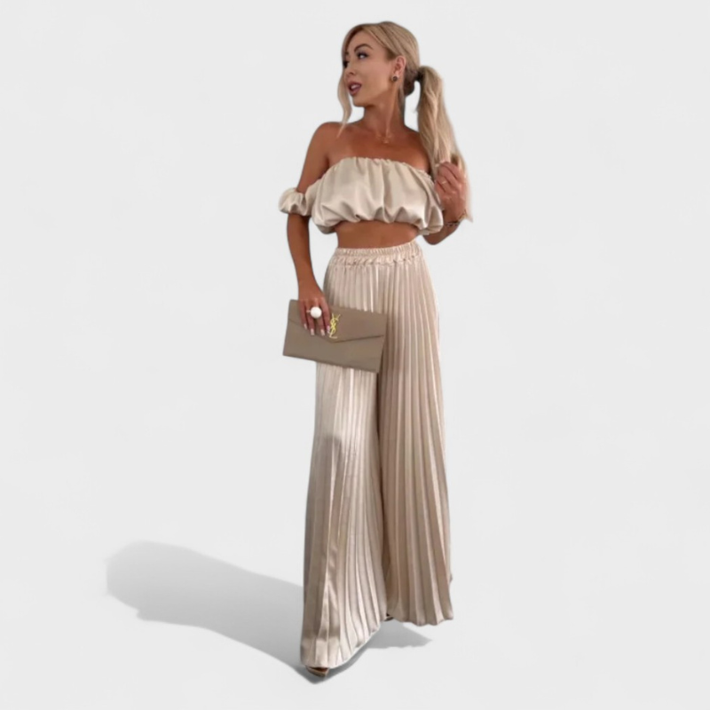 María - Conjunto femenino cropped con pantalón plisado, estilo moderno