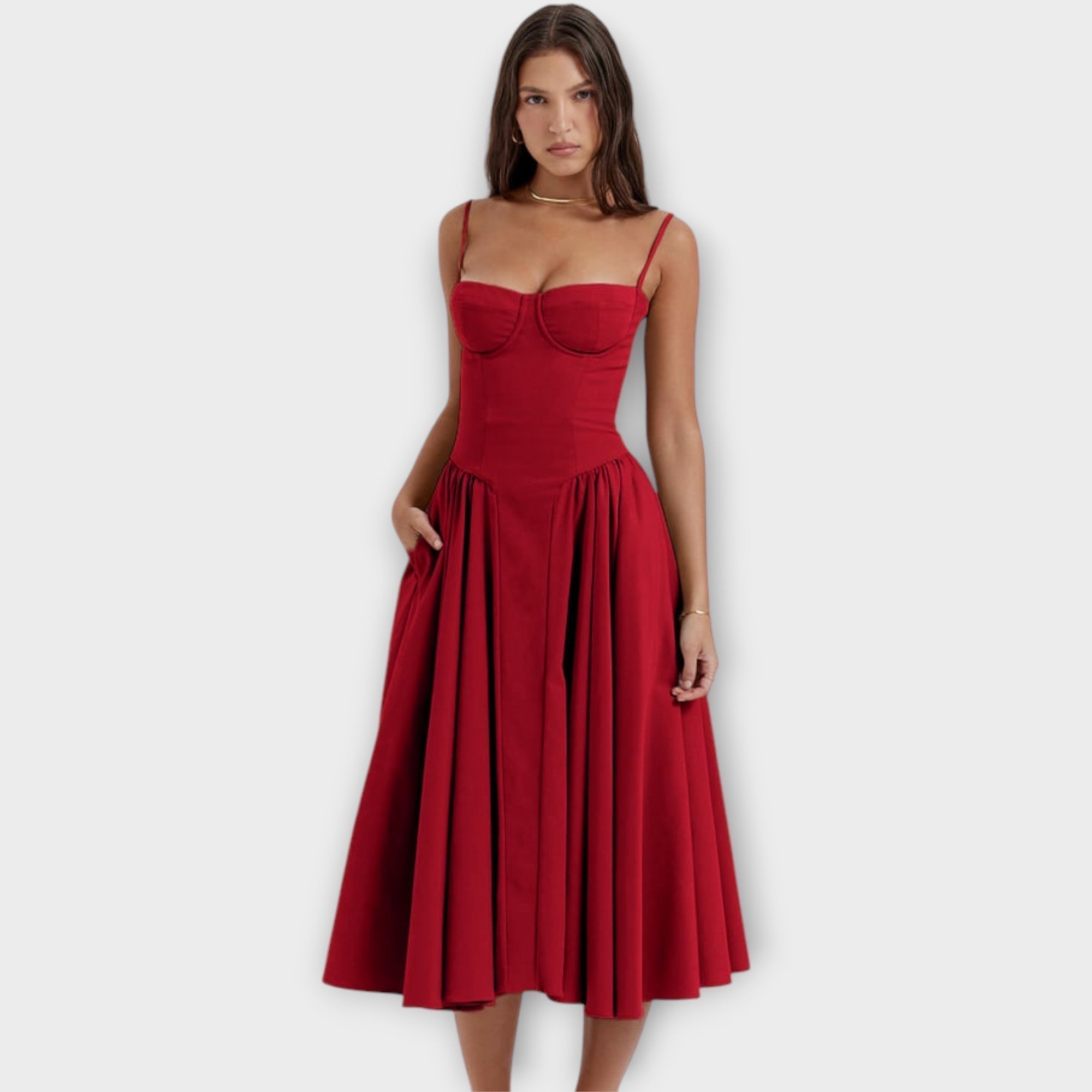 Gesine - Vestido midi sin mangas con corsé