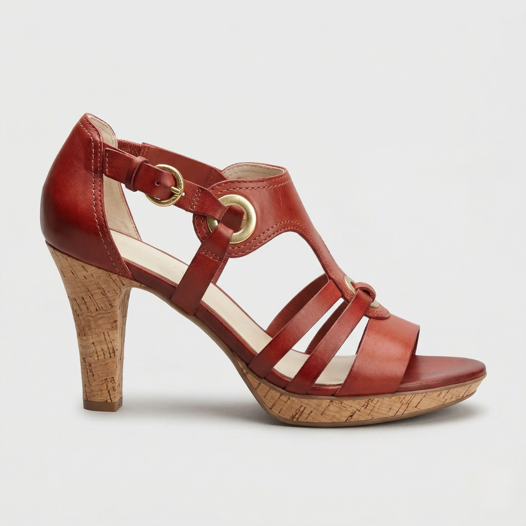 Carla™ | Tacones ortopédicos de cuero con tiras y tacón de corcho