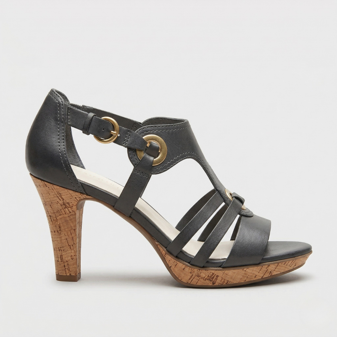 Carla™ | Tacones ortopédicos de cuero con tiras y tacón de corcho
