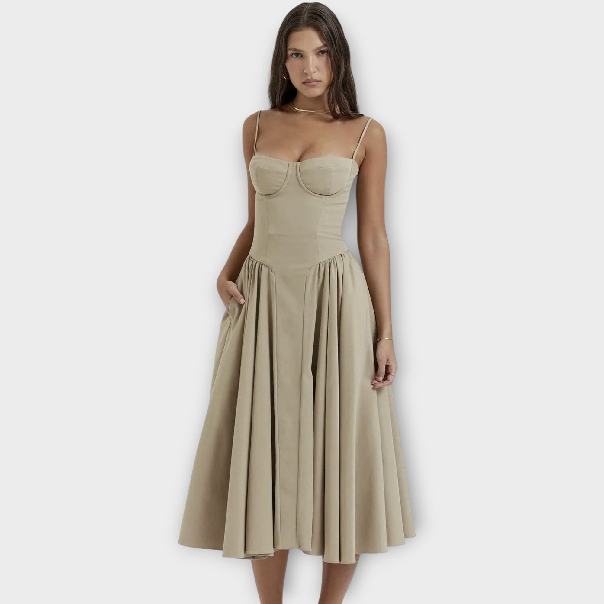 Gesine - Vestido midi sin mangas con corsé