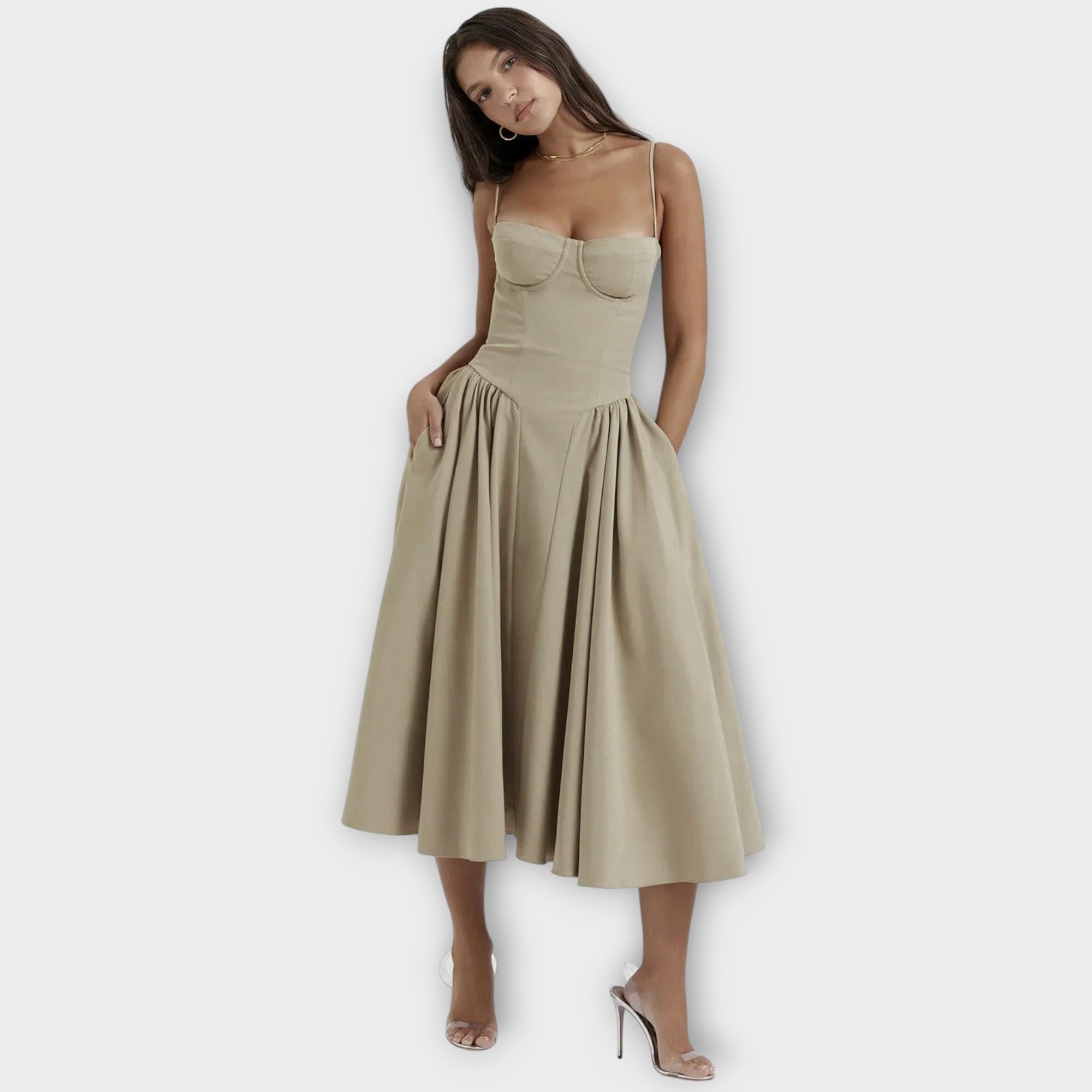 Gesine - Vestido midi sin mangas con corsé