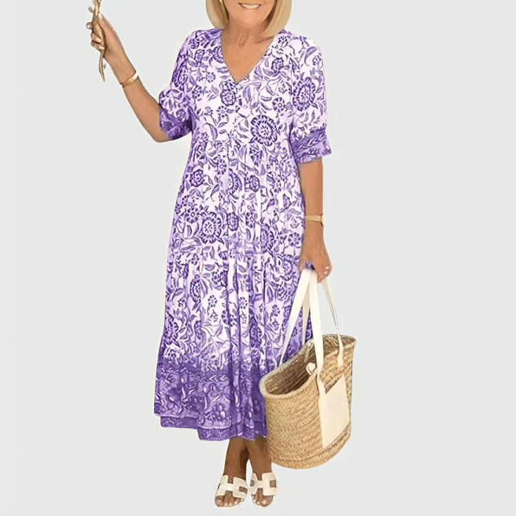Constance | Vestido midi con estampado floral en el borde y dobladillo en capas