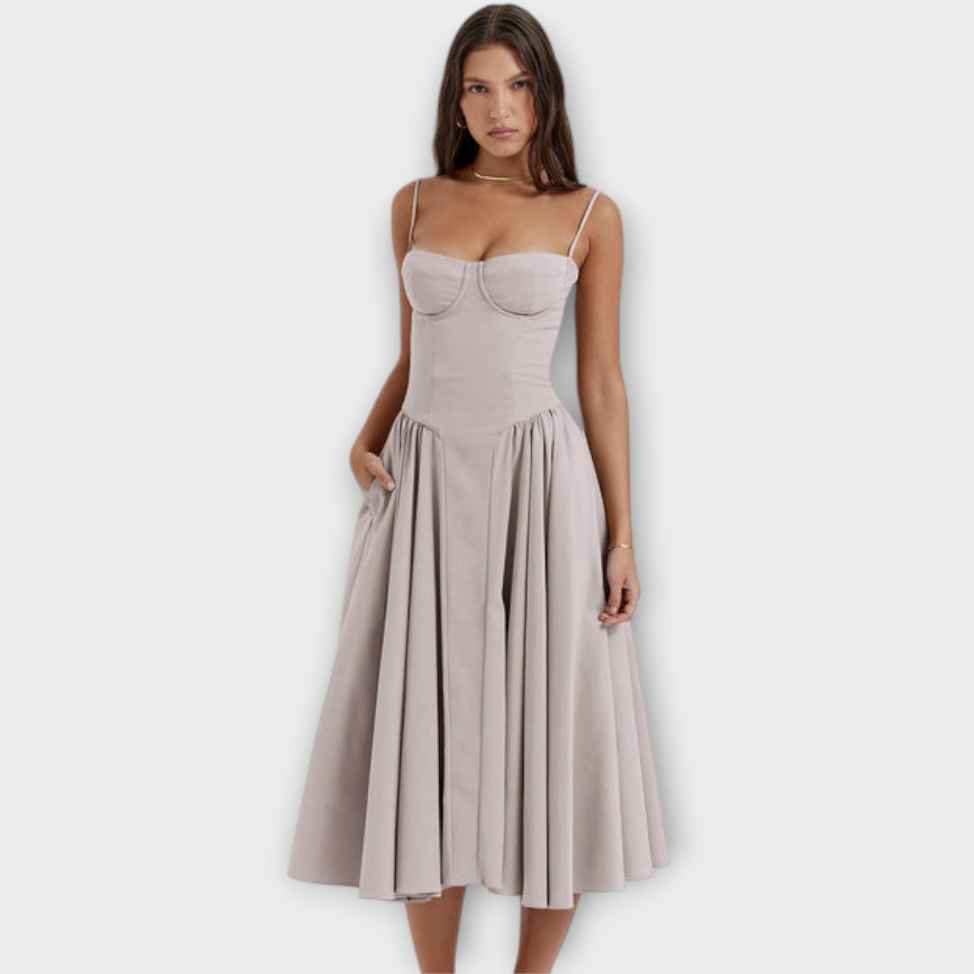 Gesine - Vestido midi sin mangas con corsé