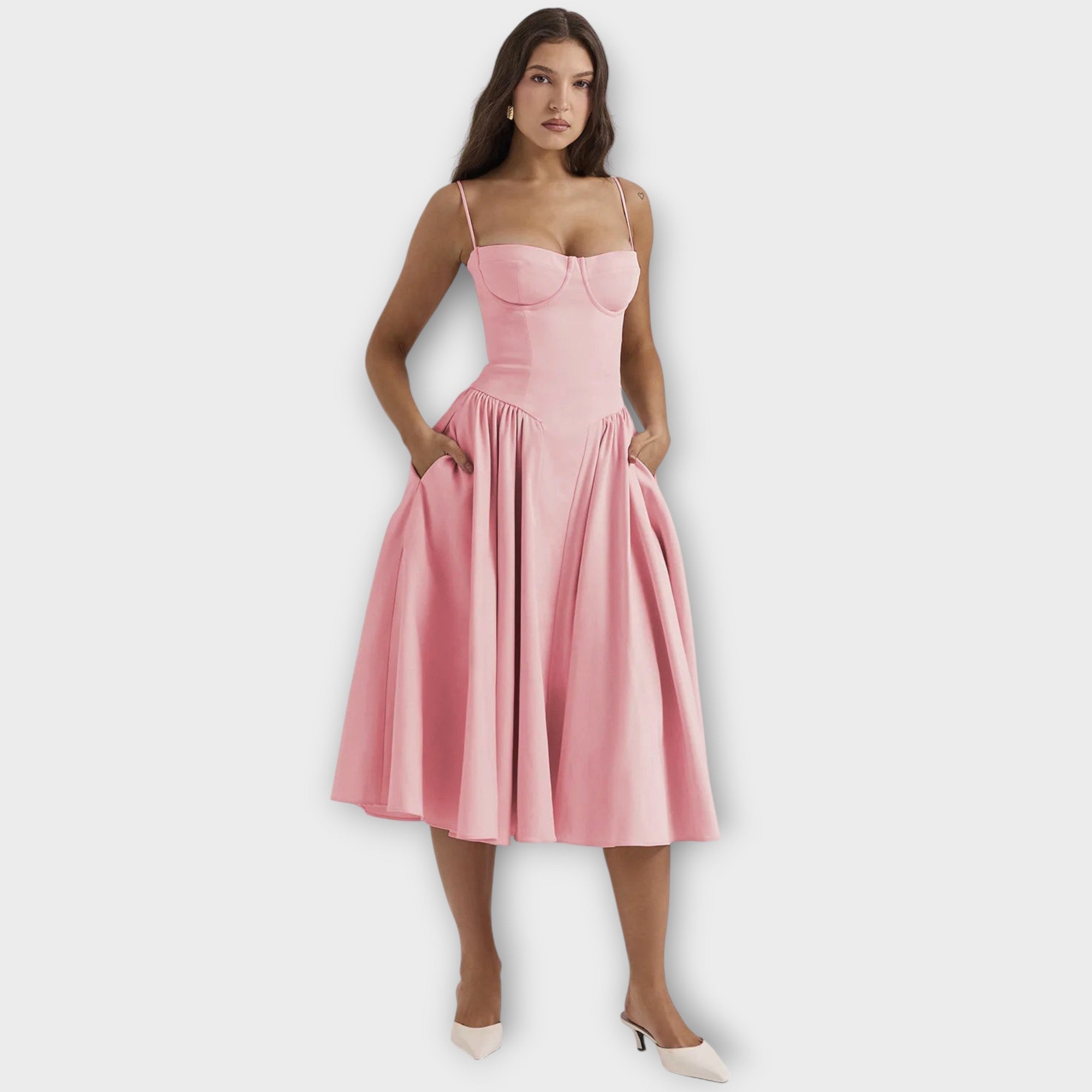Gesine - Vestido midi sin mangas con corsé