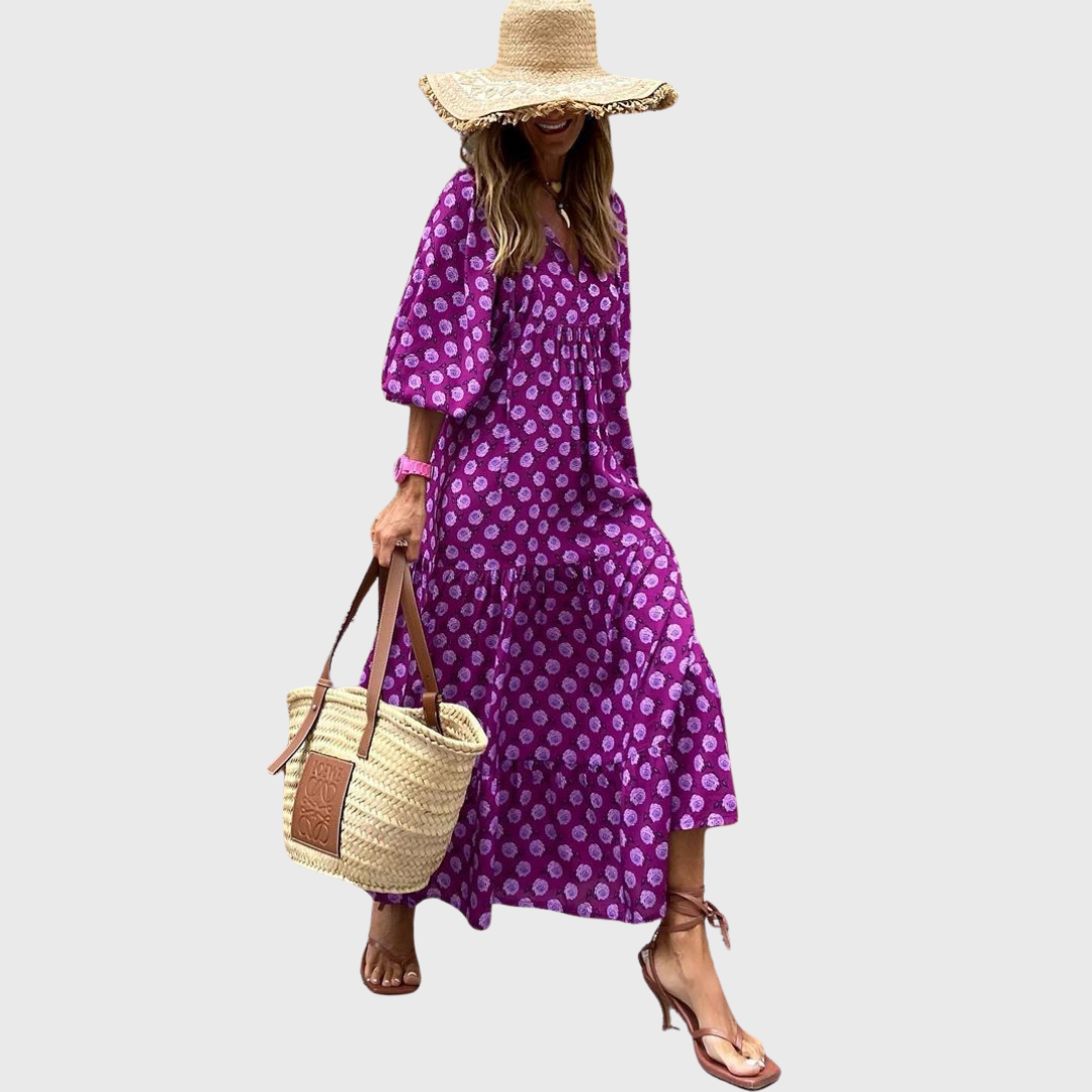 Fleur | Vestido maxi holgado en capas con mangas tipo kimono