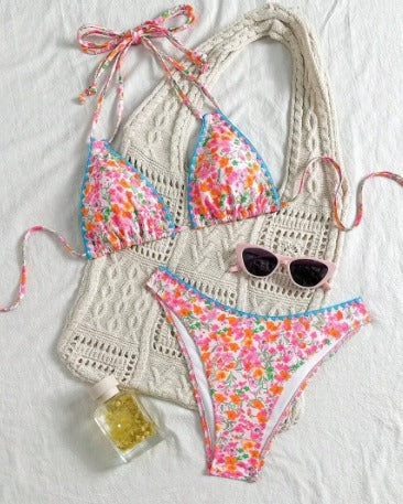 Rita - Bikini con lazo al cuello en encaje vibrante