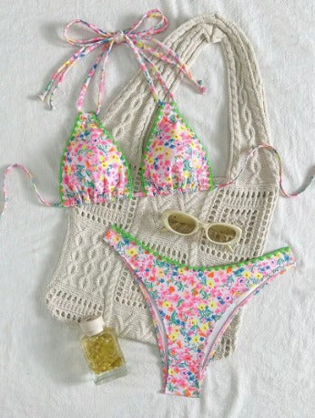 Rita - Bikini con lazo al cuello en encaje vibrante