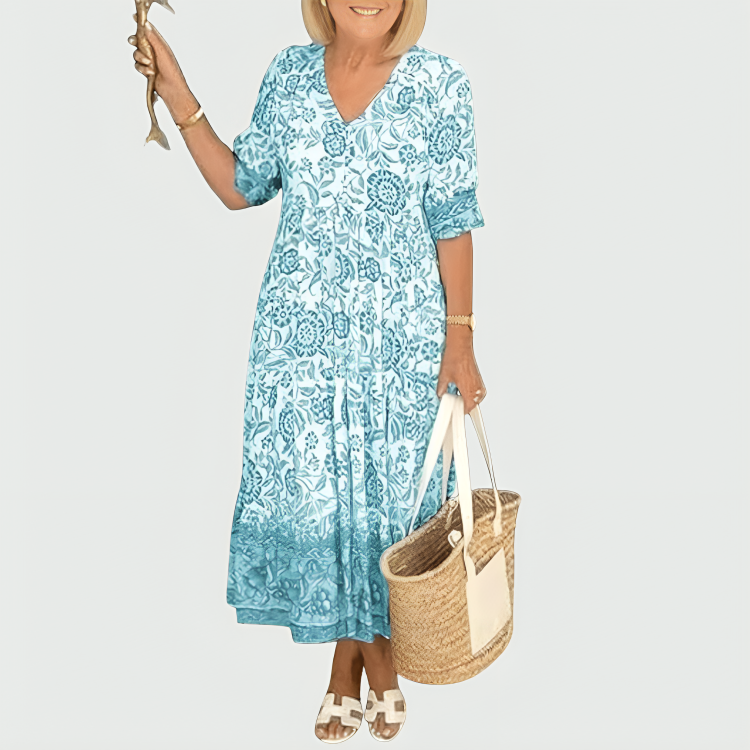 Constance | Vestido midi con estampado floral en el borde y dobladillo en capas