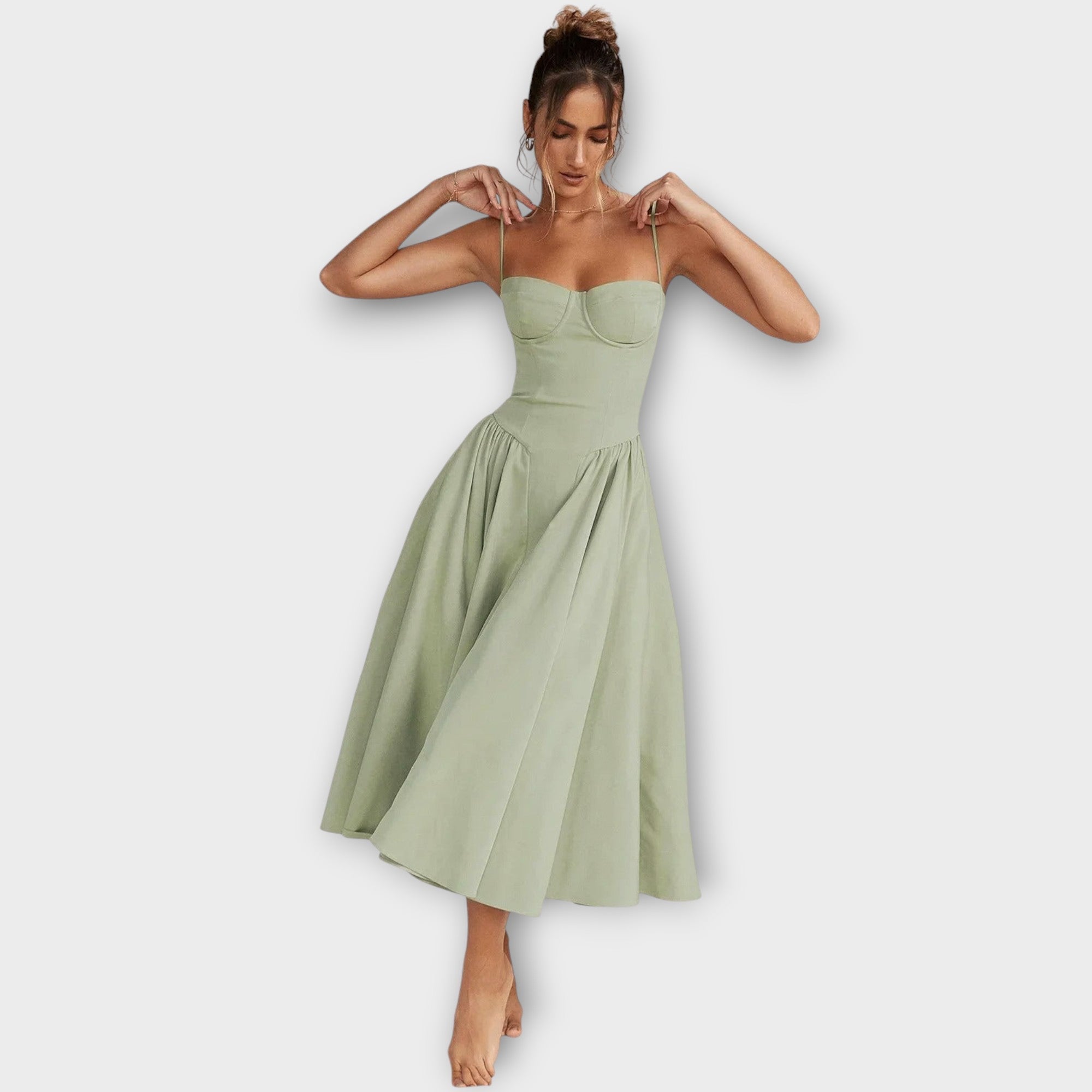 Gesine - Vestido midi sin mangas con corsé