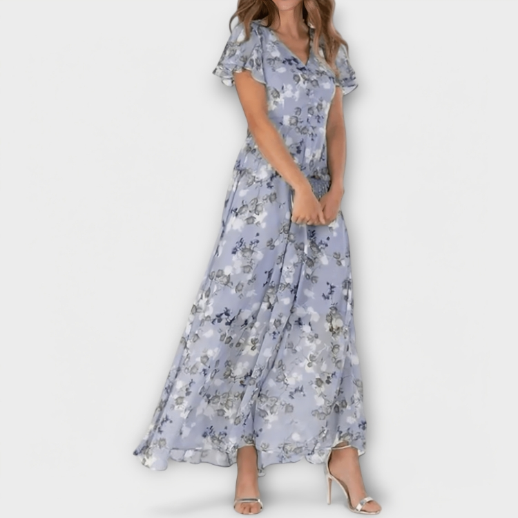 Jasmina | Vestido maxi de chifón con estampado floral