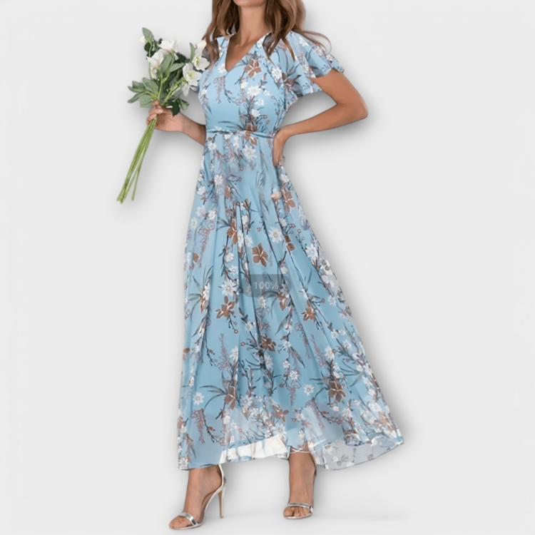 Jasmina | Vestido maxi de chifón con estampado floral