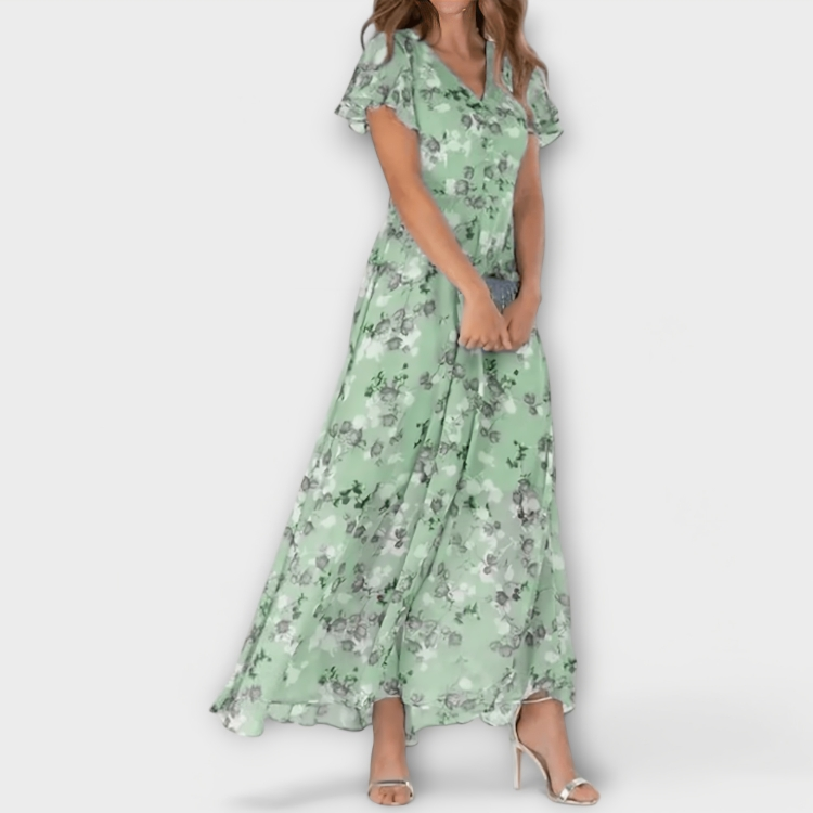 Jasmina | Vestido maxi de chifón con estampado floral