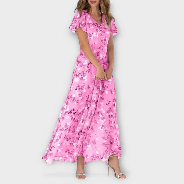 Jasmina | Vestido maxi de chifón con estampado floral