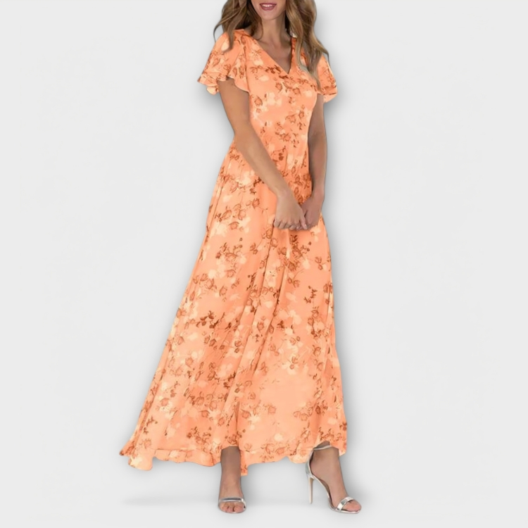 Jasmina | Vestido maxi de chifón con estampado floral